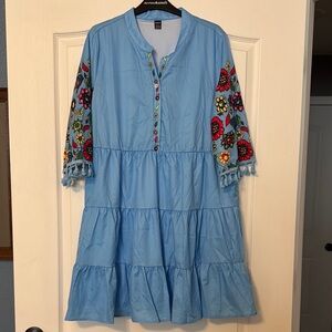 Blue Floral Embroidered Dress